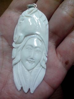   Goddess in Buffalo Bone Carving Pendant 014 with Sterling Silver Bale
