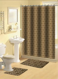 Modern Beige Circles Rings Shower Curtain Bathroom Contour Bath Rug 15 