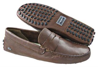 New Lacoste Mens Concours 2 CLM Leather Brown Casual Loafer Shoes US 