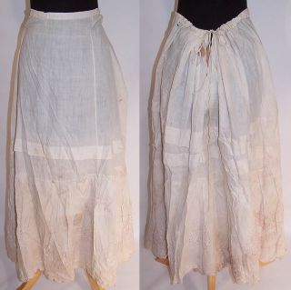 Vintage Victorian Steampunk Cotton Batiste Eyelet Drawstring Petticoat 