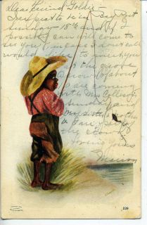   Postcard Negro Boy Fishing Vintage Postcard Bay Port MI