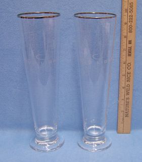 Pair 2 Bud Light Glass Pilsner Beer Glasses Tall Silver Rim w White 