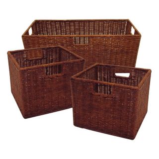Winsome Wood Storage Baskets Set Organization Laundry Pantry Wicker 