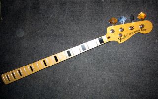 Maple Jazz Bass Neck with Black Blocks Binding Fender Logo 70s Tuners 