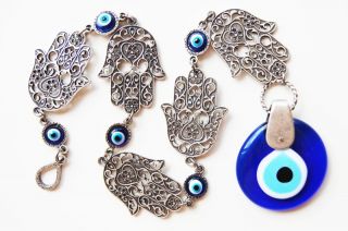   Hand Wall Hanging Amulet Handmade Turkish Silver Plated Evil Eye Bead
