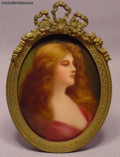 Beautiful Antique Painting on Porcelain Plaque of Lady