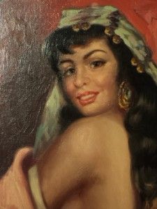 Vintage Portrait Italian Gypsy Woman Original Oil Signed