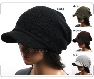 New Men Women Visor Beanie Knit Black Hat Cap 1035