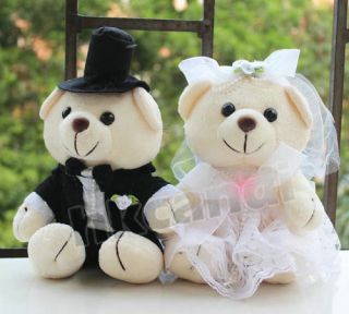 Couple of Wedding White Dress Teddy Bear Stuffed Animals Wedding Gifts 