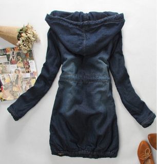   Style Women Fashion Cotton Denim Jean Jacket Coat Dress Belted
