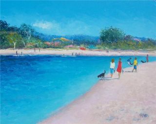 Currumbin Dog Beach Paintings with People and Dogs Art Oil by Matson 
