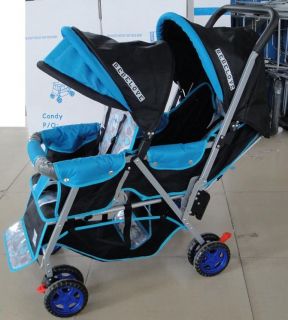 Bebelove Double Twins Tandem Multiple Stroller 425s Blue