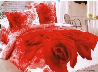Big Red Rose NEW100 Cotton Queen Size White Duvet Quilt DOONA Cover 