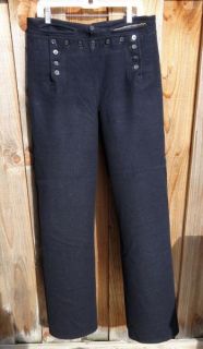 Vintage Wide Leg Navy Wool Sailor Swing Pants 13 Button Flap W35