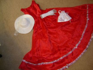 1800s lady Victorian Southern Belle costume red chiffon dress hat 