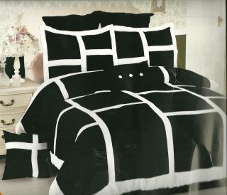 14pc Bed in A Bag Comforter Set Black and White Squaresking Size S02 