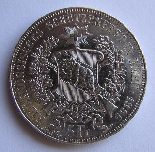 Switzerland Silver 5 Francs Shooting Thaler 1885 Bern