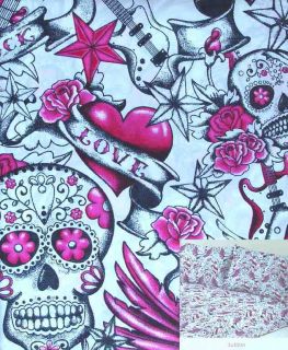 Skull Tattoo White 3pc Twin Sheets Bedding Set New