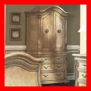   Formal Whitewash Color Wood TV Armoire Only Bedroom Furniture