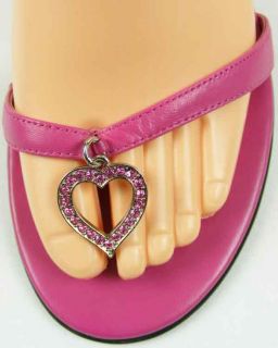 BEBE HOT Bright PINK SANDALS with ANKLE STRAPS & TOE HEART LOGO Womens 