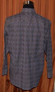 Jhane Barnes Long Sleeve Gray Blue Green Cotton Button Front Shirt 