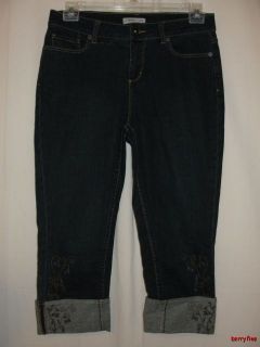 BFS11 Coldwater Creek Blue Natural Fit Decorative Cuffed Capri Jeans 