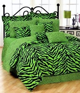 Zebra Green 6pc Twin Bed in A Bag Comforter Set Animal