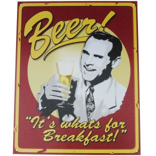 Vintaged Antique 50s Beer Breakfast Tin Vtg Retro Sign