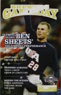 Ben Sheets on Cover Milwaukee Brewers Official 2008 Gameday Program 21 