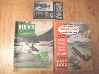 Lot Of 3 Vintage Fishing Catalogs Weber Dave Cooks Kleins 1947 1950 