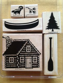    CABIN by Stampin Up 2000 Canoe Paddle Skunk Pine Branch Forest Tree