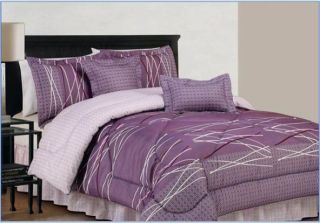 Bellevue Purple, Gray & White 6 Piece Queen Comforter Bed In A Bag Set 