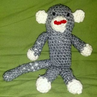 hand crocheted stuffed sock monkey