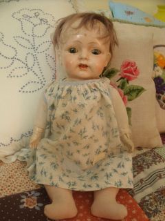 Unusual Antique Composition Bester Doll Co Baby Doll with Cloth Body 