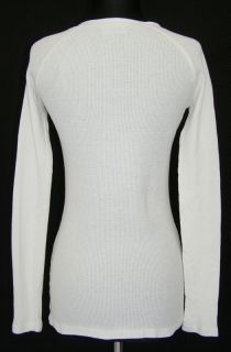Rebecca Beeson White Thermal Long Sleeve Top 2 s M VNeck with Button 