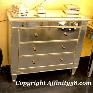 Bethel Antique Mirrored 3 Drawer Dresser Vanity Cabinet Hall Chest $ 