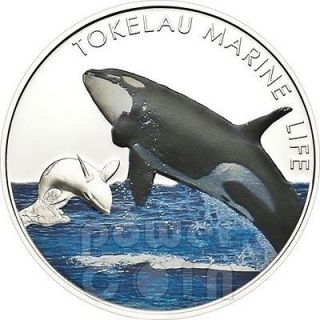 orca killer whale marine life silver coin 5 tokelau 2012