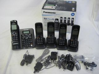 system, five cordless phone, four belt clips, four chargers, one phone 