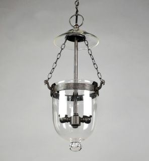 Bell Jar Light Chandelier Pendant Lantern Brass Glass Colonial Old 