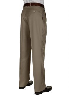 BERLE Mens Dress Pants Taupe Worsted Wool Pleated Trousers Milan
