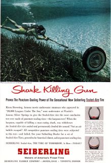 Scuba Diver w Harpoon Seiberling Tires Shark Killing Gun Ricou 