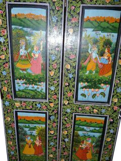   Radha Krishna Hand Painted Bifold Closet Wooden Door 79 x 24