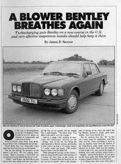1988 1989 Bentley Turbo R Original Vintage Article