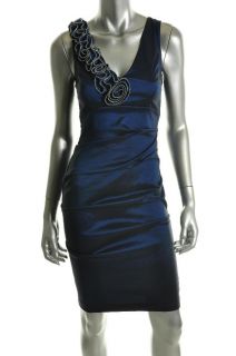 Betsy Adam $169 Navy Blue Embellished Ruched Stretch Cocktail Dress 2P 