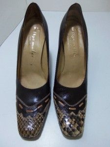 Bettye Muller Python Snakeskin Brown Leather Heel Pump Shoes 7 5 $350 