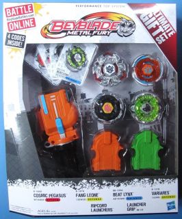 BEYBLADE METAL FURY ULTIMATE GIFT SET   4 BEYBLADES, GRIP LAUNCHER AND 