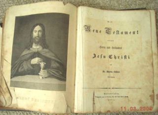 1871 Antique German Bible 17 Hand Color Engrav Luther
