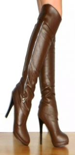 New Women Sz 4 High Heel Stylish Bianca Boots in Brown Faux Leather 