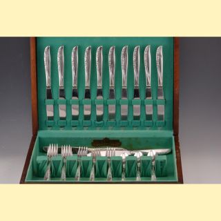William Rogers Silver Plate Flatware Service For 12 In Original Wood 