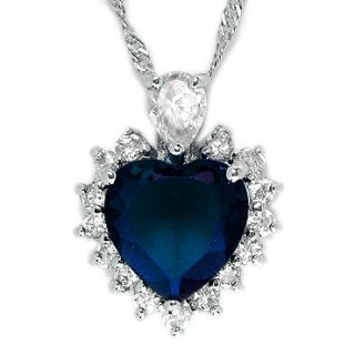 Christmas Gift Jewelry Fashion Blue Sapphire White Gold GP Pendant 